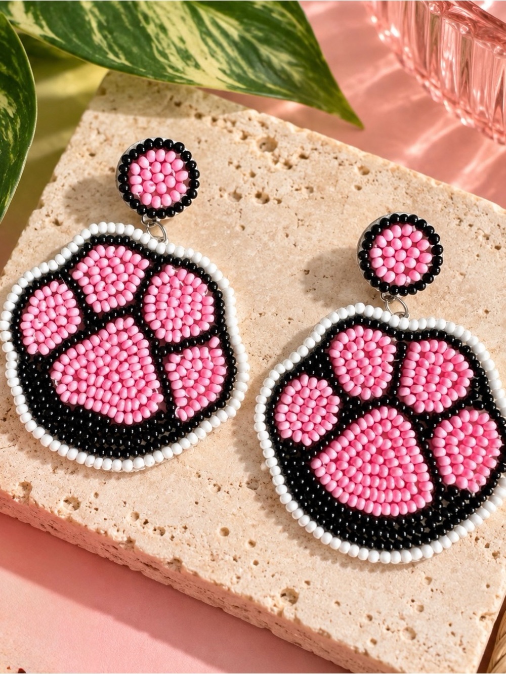 2/$30🌵 Pink & Black Dog Cat Paw Print Animal Earrings Dangle Jewelry Gift NEW